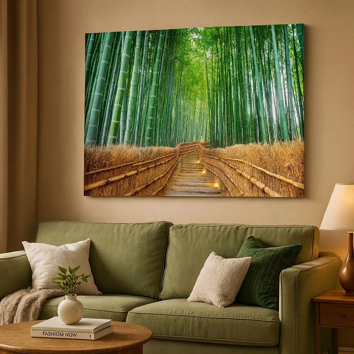 Impression sur toile - Image sur toile - Un chemin dans une dense forêt de bambous - 70x50cm - L'essence de la nature asiatique - Décoration murale moderne pour le salon et la chambre ARTTOR