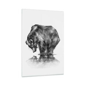 Impression sur verre - Image sur verre - Un dessin d'un ours dans un style minimaliste - 80x120cm - Ravi de rencontrer quelqu'un de proche - Décoration murale moderne pour le salon et la chambre ARTTOR
