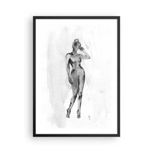 Affiche dans un cadre noir - Poster - Silhouette d'une femme en technique d'aquarelle noir et blanc - 50x70cm - Etude de l'idéal de la féminité - Décoration murale moderne pour le salon et la chambre ARTTOR