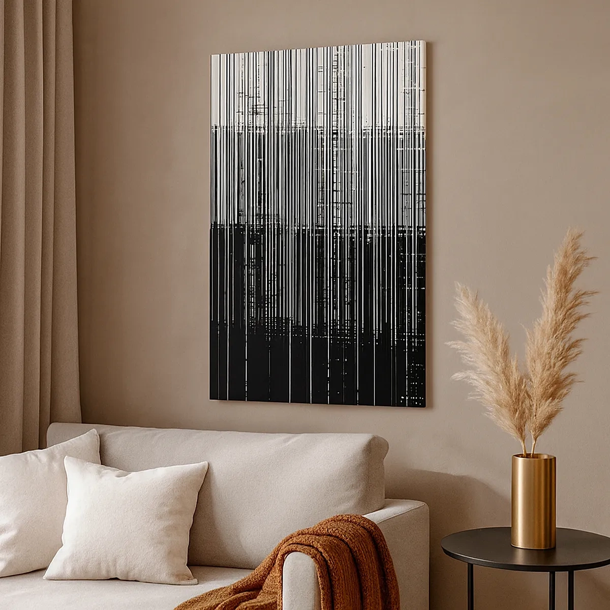 Impression sur toile - Image sur toile - Composition abstraite de lignes en noir et blanc contrastés - 50x70cm - Ondes et vibrations - Décoration murale moderne pour le salon et la chambre ARTTOR