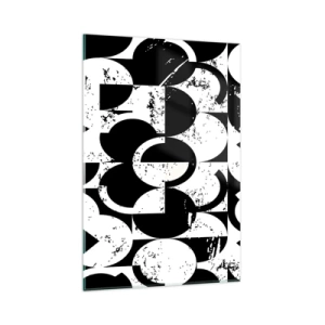 Impression sur verre - Image sur verre - Motif géométrique abstrait noir et blanc avec un effet vintage - 80x120cm - Le blanc est blanc et le noir est noir - Décoration murale moderne pour le salon et la chambre ARTTOR