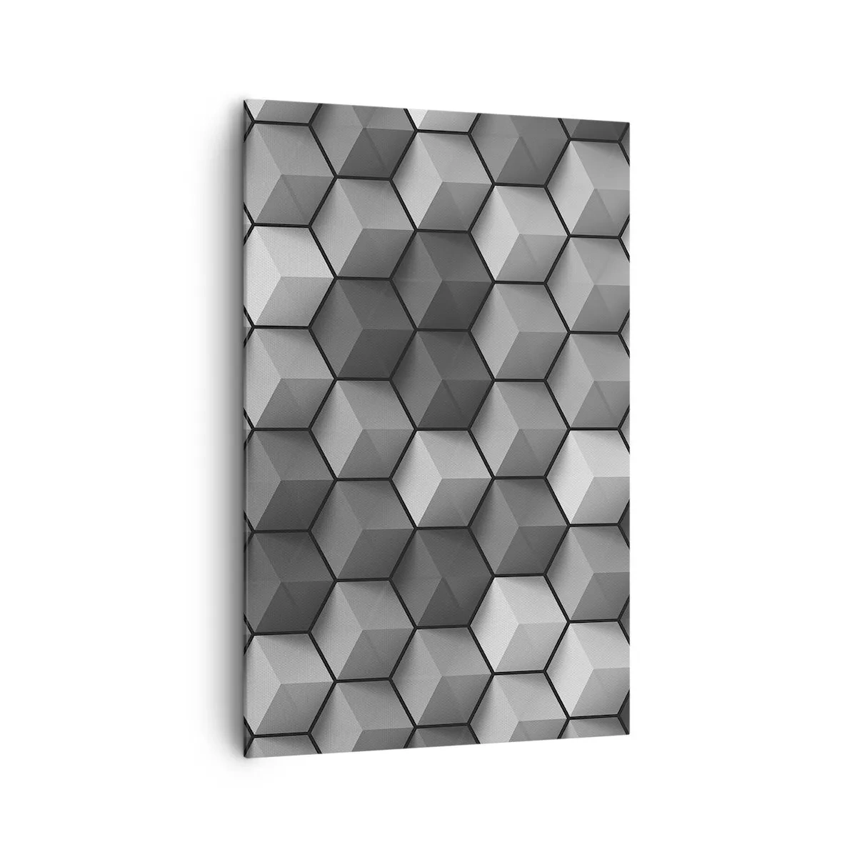 Impression sur toile - Image sur toile - Composition géométrique de cubes dans les tons de gris et de noir - 80x120cm - Puzzle cubiste - Décoration murale moderne pour le salon et la chambre ARTTOR