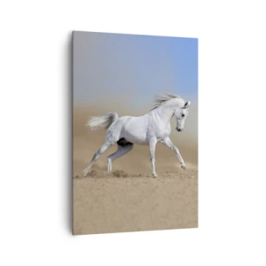 Impression sur toile - Image sur toile - Un cheval blanc galopant à travers un paysage désertique - 70x100cm - Le plus beau conte de fées arabe - Décoration murale moderne pour le salon et la chambre ARTTOR