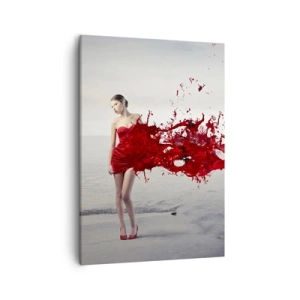 Impression sur toile - Image sur toile - Une femme en robe rouge dans une composition artistique au bord de l'eau - 50x70cm - Passionné comme l'écarlate - Décoration murale moderne pour le salon et la chambre ARTTOR
