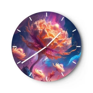 Horloge murale - Pendule murale - Une fleur fantastique illuminée dans un paysage cosmique - 30x30cm - Un autre monde - Décoration murale moderne pour le salon, la cuisine et la chambre ARTTOR
