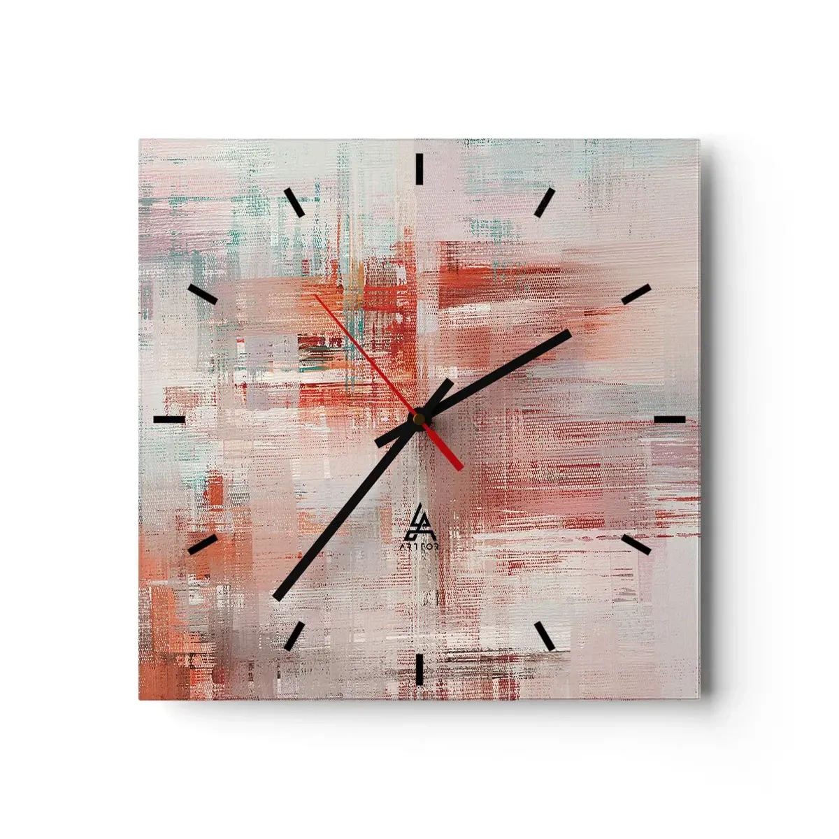 Horloge murale - Pendule murale - Une composition abstraite avec des nuances de rouge et de couleurs pastel. - 30x30cm - Brumeux. Mais rose - Décoration murale moderne pour le salon et la chambre ARTTOR
