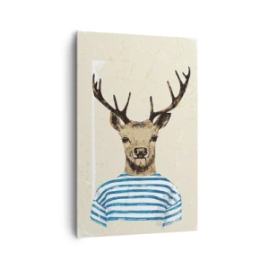 Impression sur toile - Image sur toile - Un cerf en chemise rayée sur un fond clair avec une texture délicate - 80x120cm - Parce que j'aime les chemises rayées - Décoration murale moderne pour le salon et la chambre ARTTOR