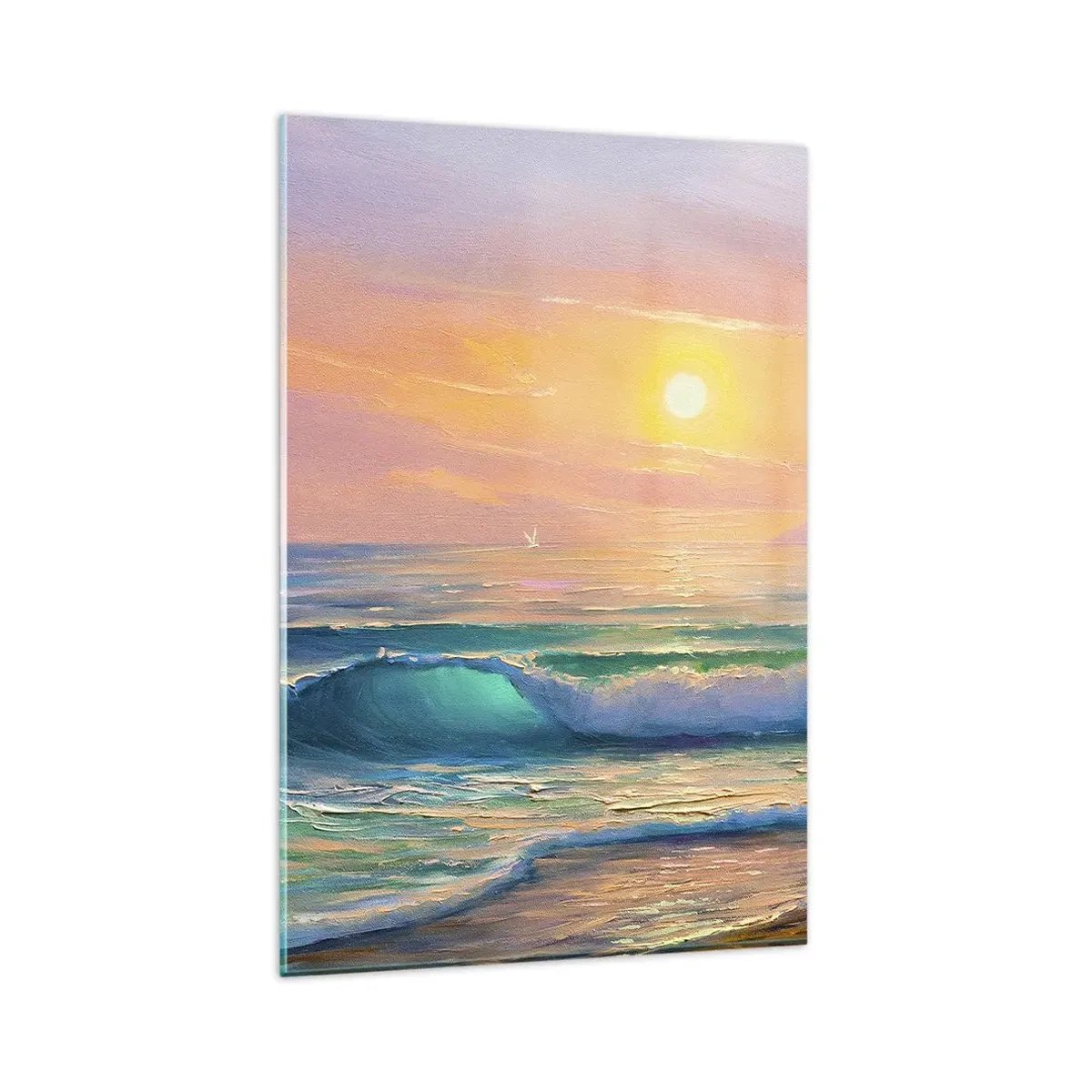 Impression sur verre - Image sur verre - Paysage marin avec coucher de soleil - 80x120cm - Le chant turquoise des vagues - Décoration murale moderne pour le salon et la chambre ARTTOR