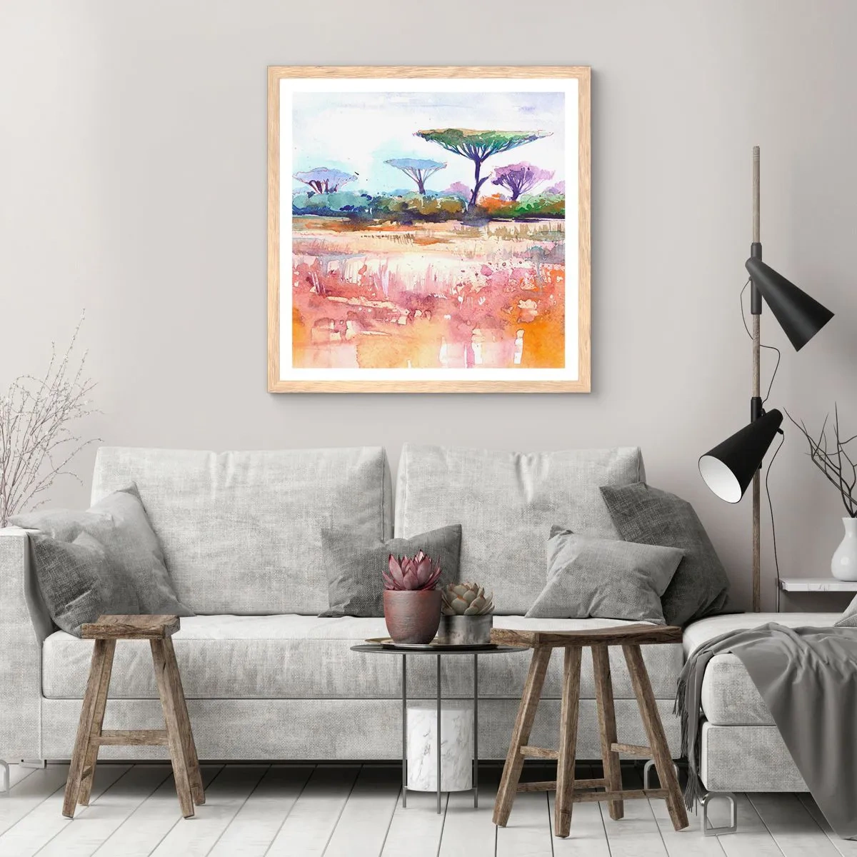 Affiche dans un chêne clair - Poster - Couleurs de savane - 40x40 cm