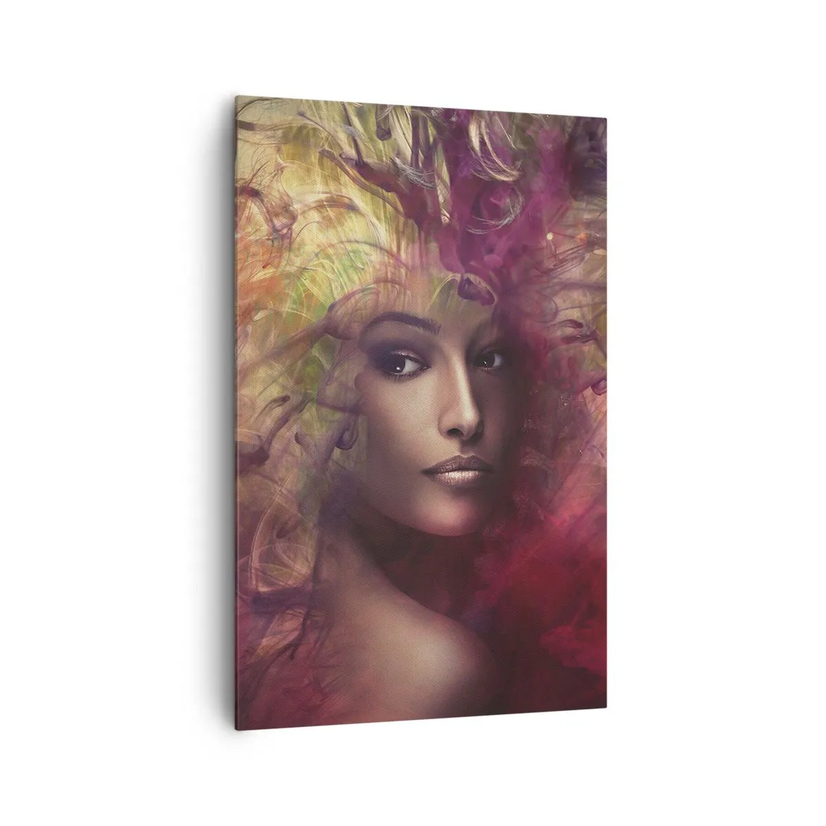 Impression sur toile - Image sur toile - Une femme aux couleurs abstraites créant un arrière-plan dynamique - 80x120cm - Je suis ici! - Décoration murale moderne pour le salon et la chambre ARTTOR