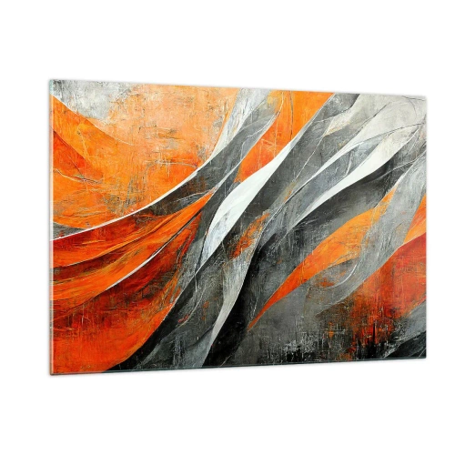Impression sur verre - Image sur verre - Des stries abstraites dans des tons orange et gris - 120x80cm - Chaleur et froid - Décoration murale moderne pour le salon et la chambre ARTTOR