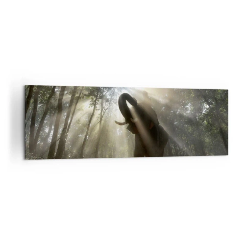 Impression sur toile - Image sur toile - Un éléphant dans la forêt entouré de rayons de lumière dans la brume matinale - 160x50cm - Sous la bonne étoile - Décoration murale moderne pour le salon et la chambre ARTTOR