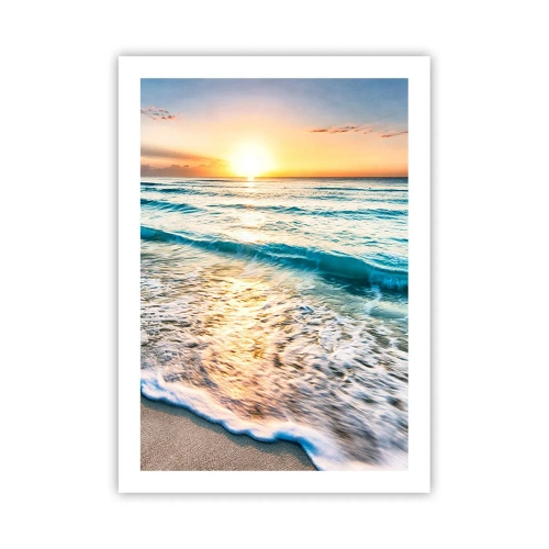 Affiche - Poster - Coucher de soleil sur une mer calme avec des vagues - 50x70cm - Une vue qui en vaut la peine - Décoration murale moderne pour le salon et la chambre ARTTOR