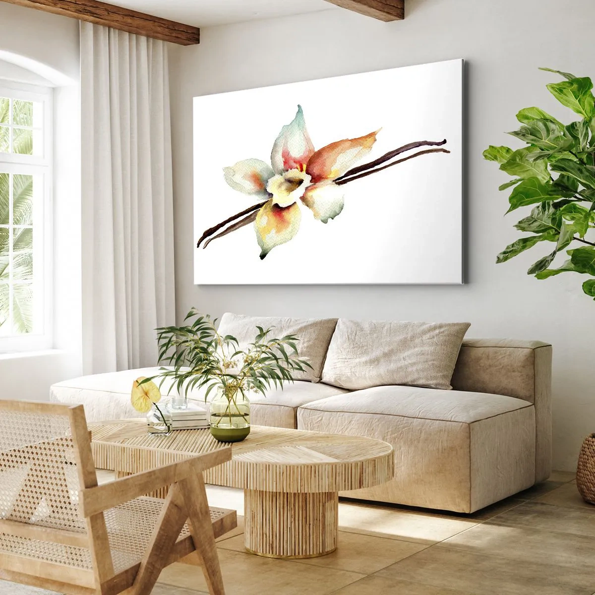 Impression sur toile - Image sur toile - Illustration florale à l'aquarelle aux couleurs pastel - 70x50cm - Douceur de couleur renversée - Décoration murale moderne pour le salon et la chambre ARTTOR