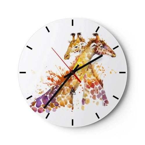 Horloge murale - Pendule murale - Deux girafes dans un style aquarelle - 30x30cm - Est-ce de l'amitié ou de l'amour? - Décoration murale moderne pour le salon, la cuisine et la chambre ARTTOR