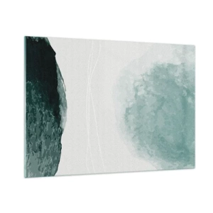 Impression sur verre - Image sur verre - Formes abstraites vertes sur un fond clair ressemblant à du brouillard - 100x70cm - Rencontre avec le brouillard - Décoration murale moderne pour le salon et la chambre ARTTOR