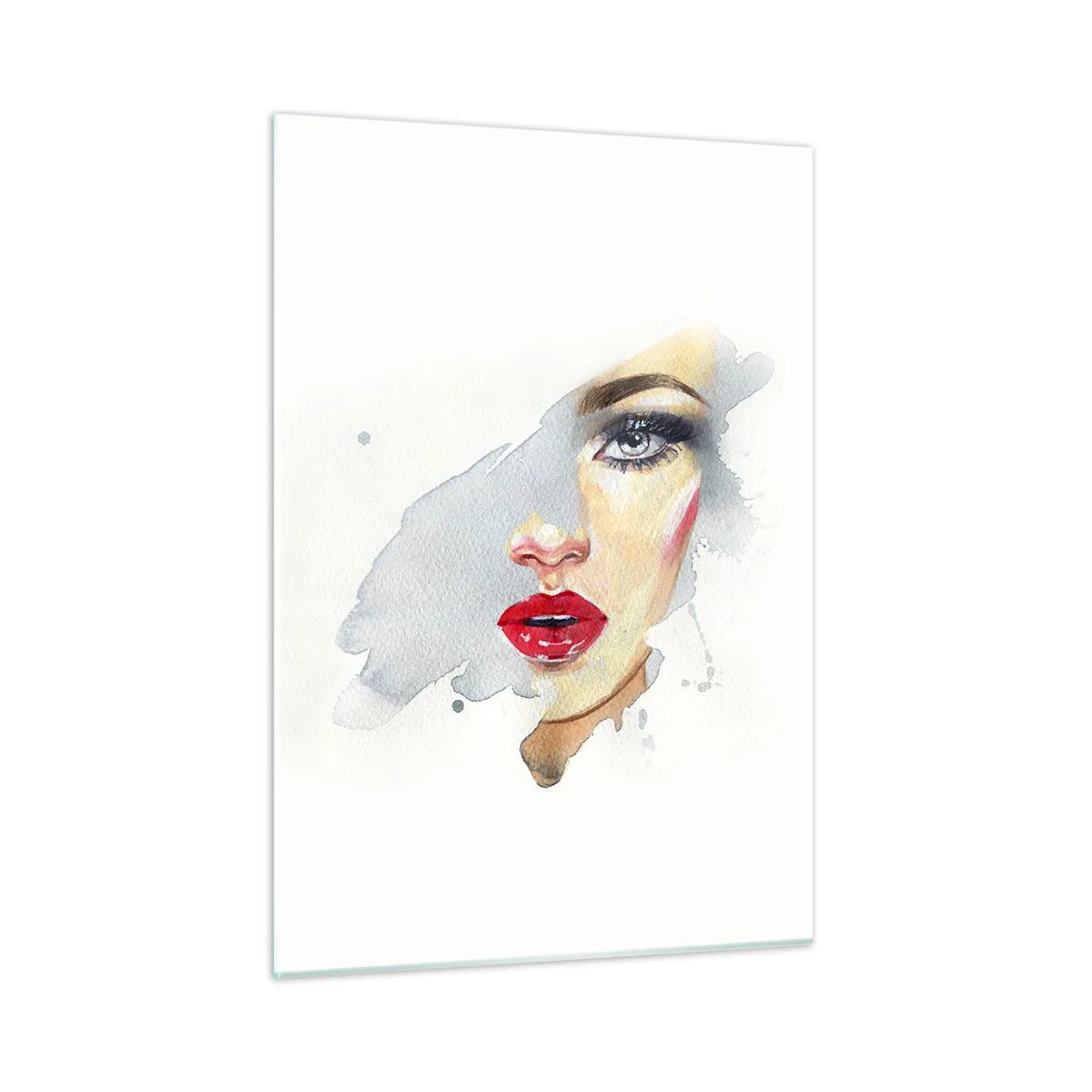 Impression sur verre - Image sur verre - Portrait à l'aquarelle d'une femme aux lèvres rouges - 50x70cm - Reflet dans une goutte d'eau - Décoration murale moderne pour le salon et la chambre ARTTOR