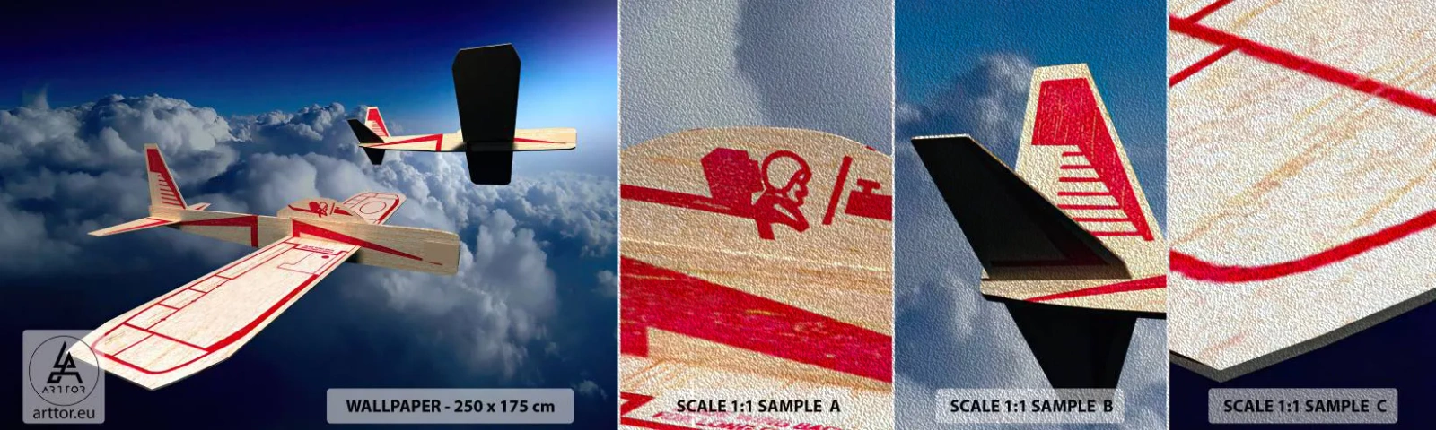 Échantillon de Papier Peint Premium Sand - Encore plus haut, encore plus loin - Avion, Planeur, Des nuages - 100x30 cm