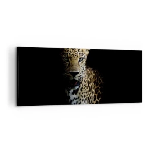 Impression sur toile - Image sur toile - Un léopard sur fond sombre avec un regard intense - 120x50cm - Beauté sombre - Décoration murale moderne pour le salon et la chambre ARTTOR