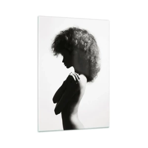 Impression sur verre - Image sur verre - Une silhouette subtile d'une femme dans des tons noirs et blancs sur un fond clair - 70x100cm - Comme une fleur au bout d'une fine tige - Décoration murale moderne pour le salon et la chambre ARTTOR