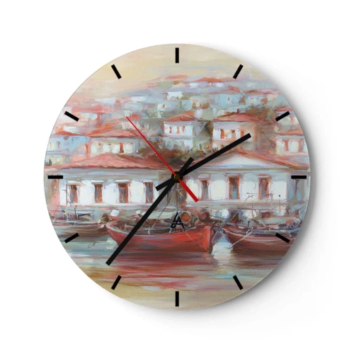 Horloge murale - Pendule murale - Un port pittoresque avec des bateaux et une architecture méditerranéenne - 30x30cm - Petite ville heureuse - Décoration murale moderne pour le salon, la cuisine et la chambre ARTTOR
