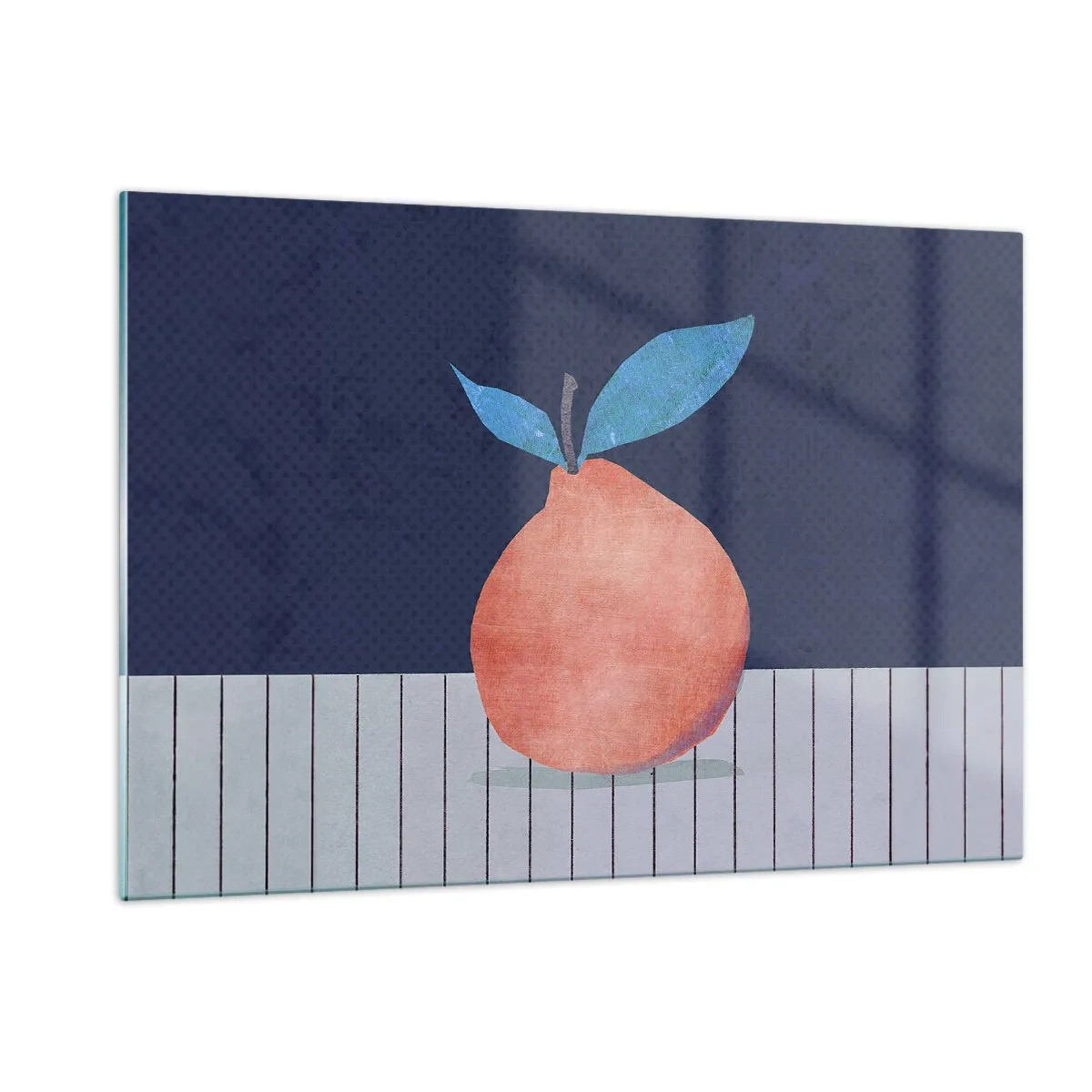 Impression sur verre - Image sur verre - Un fruit avec une forme abstraite sur fond de composition géométrique - 120x80cm - Convexité et plan - Décoration murale moderne pour le salon et la chambre ARTTOR