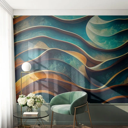 Papier Peint Photo Standard Eco - Méandres de bleu - Vagues, Abstraction, Tridimensionnel - 200x140 cm