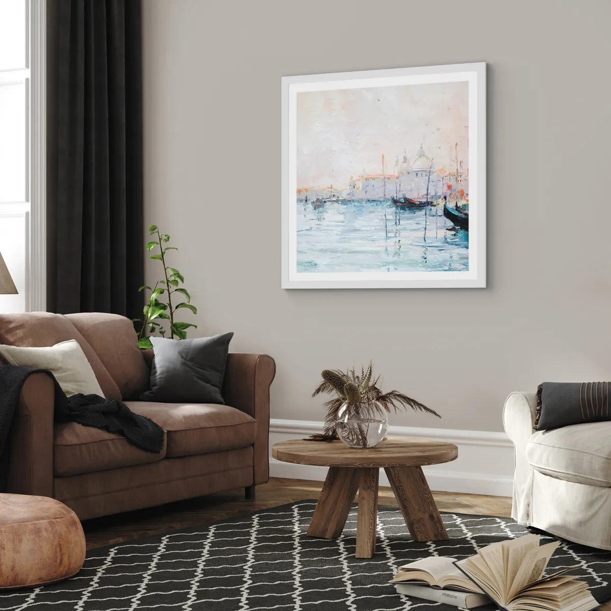 Affiche dans un cadre blanc - Poster - Derrière l'eau, derrière le brouillard - 50x50 cm