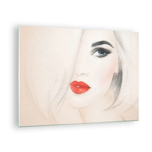 Impression sur verre - Image sur verre - Portrait d'une femme aux cheveux clairs, aux lèvres rouges et aux yeux bleus - 70x50cm - Il hypnotise et enivre - Décoration murale moderne pour le salon et la chambre ARTTOR