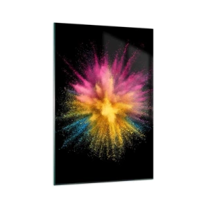 Impression sur verre - Image sur verre - Explosion de poudre colorée sur fond noir - 70x100cm - Origine des couleurs - Décoration murale moderne pour le salon et la chambre ARTTOR