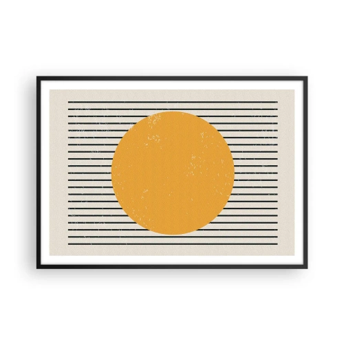 Affiche dans un cadre noir - Poster - Un cercle jaune sur un fond de lignes horizontales noires et blanches - 100x70cm - Le pouvoir de la simplicité - Décoration murale moderne pour le salon et la chambre ARTTOR