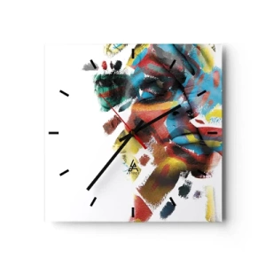 Horloge murale - Pendule murale - Portrait abstrait aux couleurs vives - 30x30cm - Personnalité colorée - Décoration murale moderne pour le salon et la chambre ARTTOR