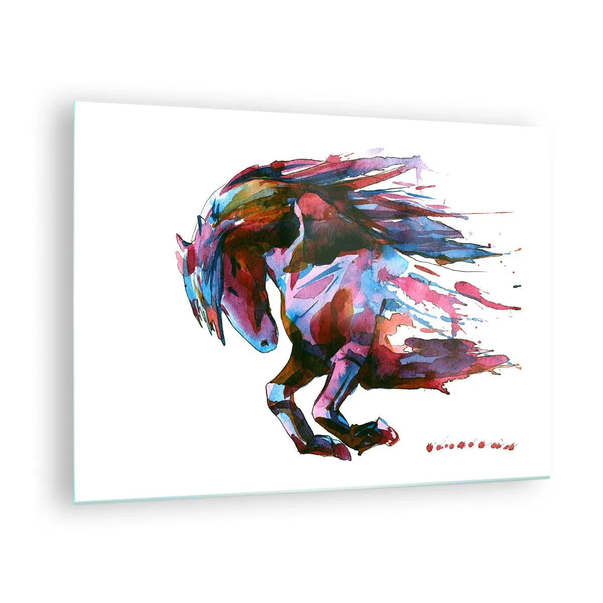 Impression sur verre - Image sur verre - Cheval abstrait dans une composition de couleurs dynamiques - 70x50cm - Dans le ravissement - Décoration murale moderne pour le salon et la chambre ARTTOR