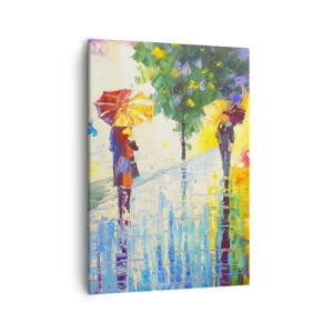 Impression sur toile - Image sur toile - Une promenade avec un parapluie dans un paysage pluvieux coloré - 50x70cm - Et tout est clair - Décoration murale moderne pour le salon et la chambre ARTTOR