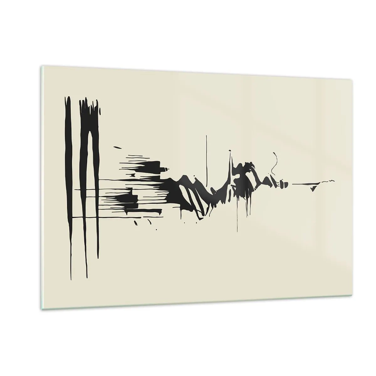 Impression sur verre - Image sur verre - Lignes et taches dynamiques noires sur fond clair dans un style abstrait. - 120x80cm - Abstraction hâtive - Décoration murale moderne pour le salon et la chambre ARTTOR