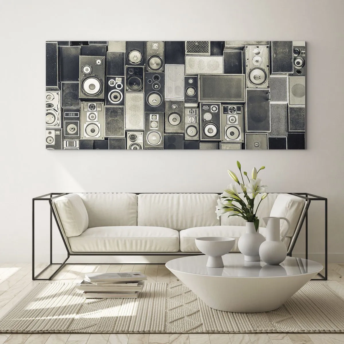 Impression sur verre - Image sur verre - Collection d'enceintes de style rétro - 140x50cm - Tout va bien - Décoration murale moderne pour le salon et la chambre ARTTOR