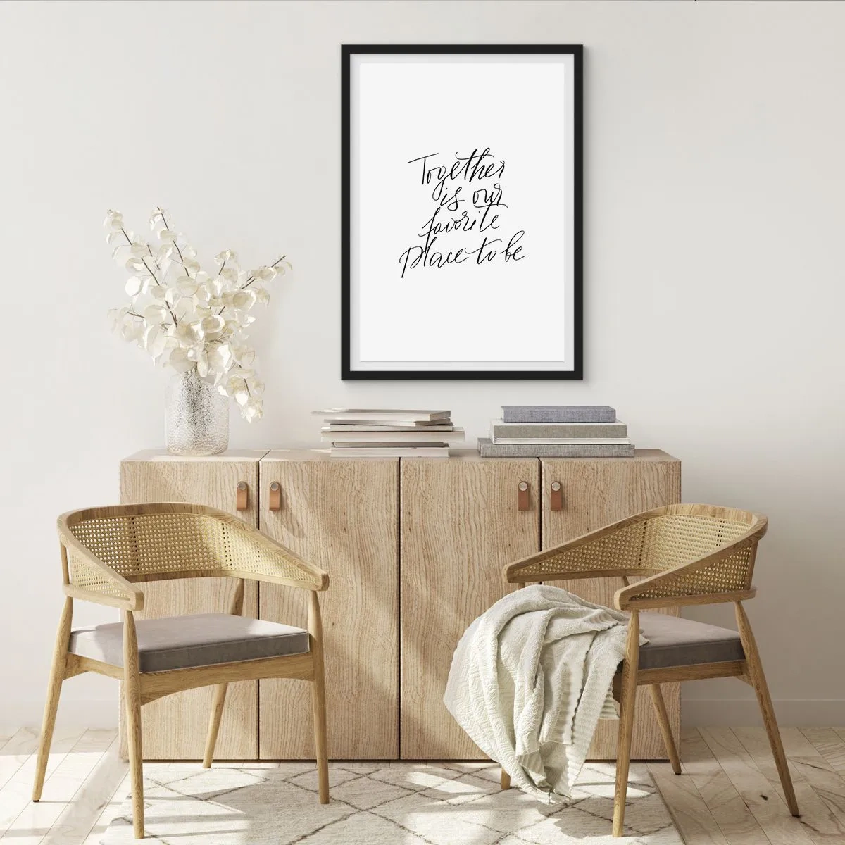 Affiche dans un cadre noir - Poster - « Ensemble, c'est notre endroit préféré où être » citation sur fond blanc - 50x70cm - Vous aussi vous le sentez? - Décoration murale moderne pour le salon et la chambre ARTTOR