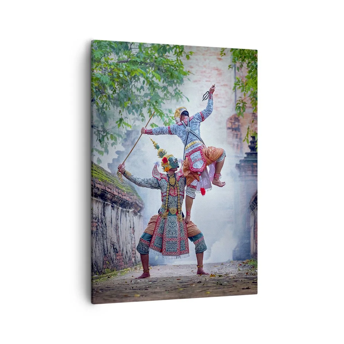 Impression sur toile - Image sur toile - Danse traditionnelle dans un cadre historique avec un mur et des arbres - 50x70cm - La danse est d'une beauté dévastatrice - Décoration murale moderne pour le salon et la chambre ARTTOR