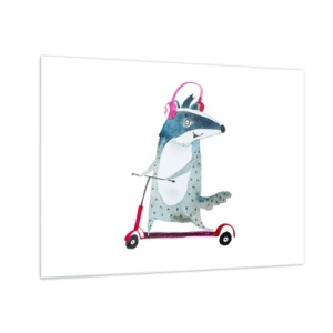 Impression sur verre - Image sur verre - Blaireau avec un casque sur un scooter aquarelle - 70x50cm - La joie du blaireau - Décoration murale moderne pour le salon et la chambre ARTTOR