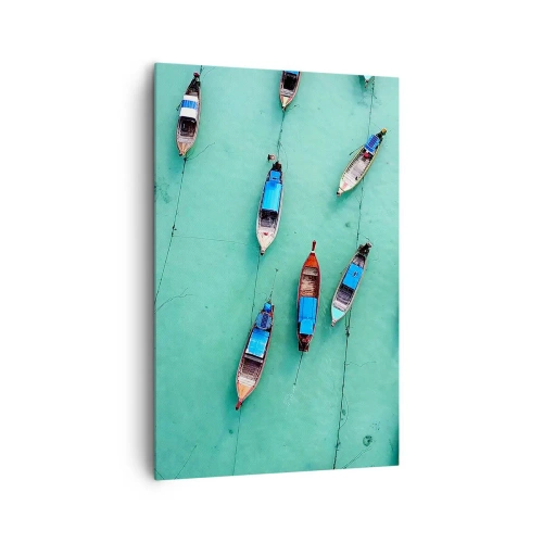 Impression sur toile - Image sur toile - Vue aérienne de bateaux sur une eau turquoise - 80x120cm - Dans une attente jouyeuse - Décoration murale moderne pour le salon et la chambre ARTTOR