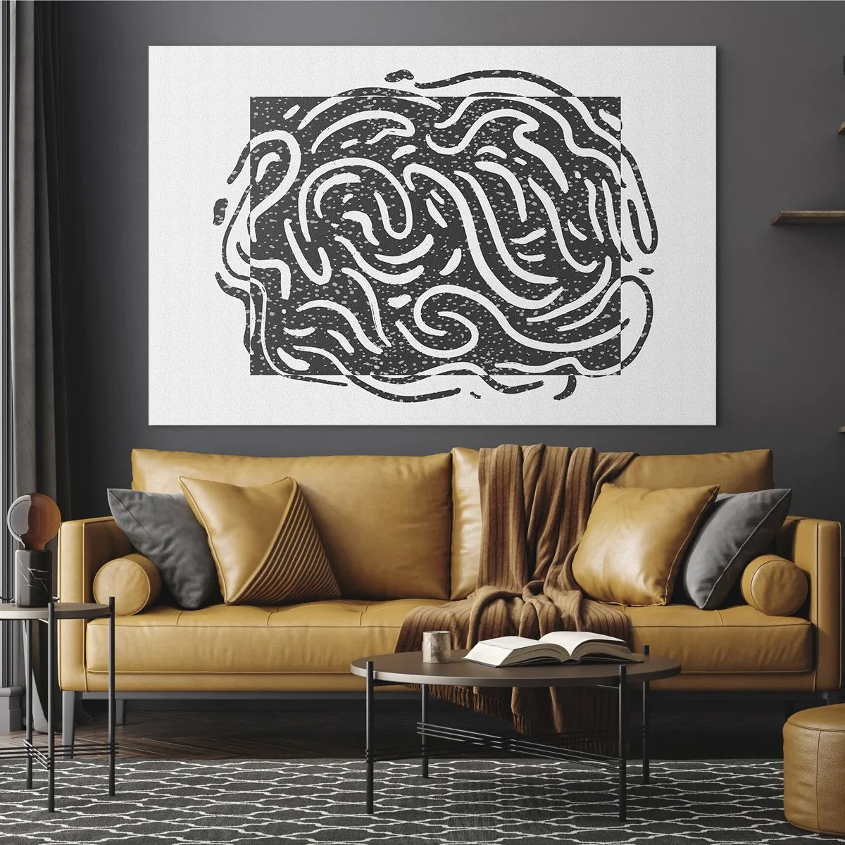 Impression sur verre - Image sur verre - Lignes et points abstraits dynamiques créant une forme énergique - 100x70cm - Abstraction : la danse de la joie - Décoration murale moderne pour le salon et la chambre ARTTOR