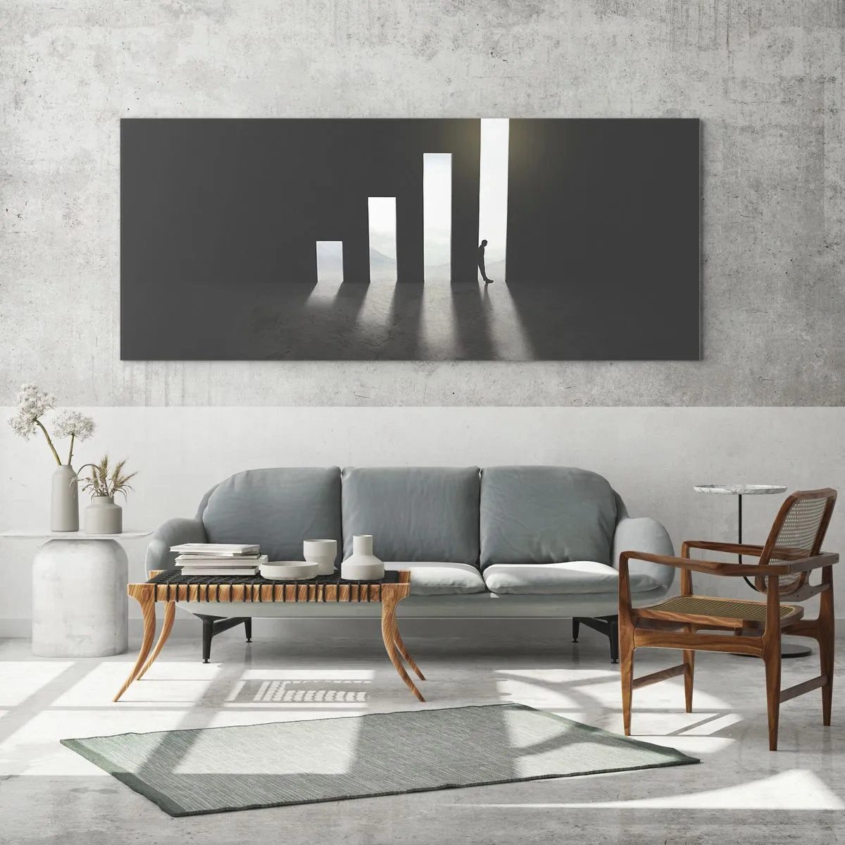 Impression sur verre - Image sur verre - Croissance symbolique sous forme de passages éclairés par la lumière - 120x50cm - Succès – impression - Décoration murale moderne pour le salon et la chambre ARTTOR