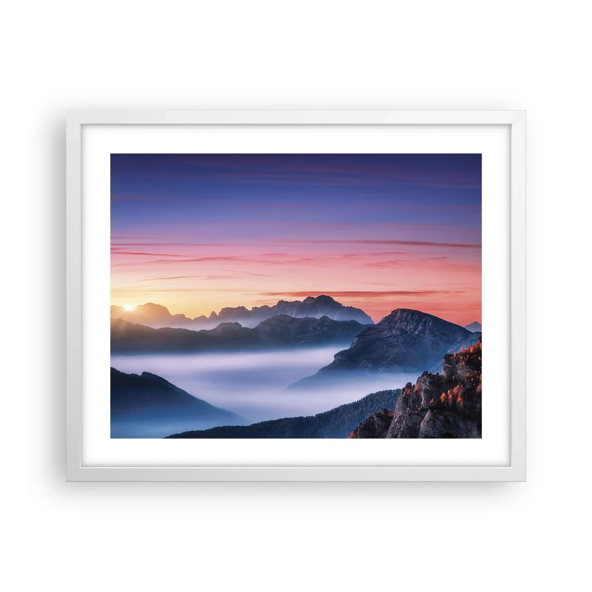 Affiche dans un cadre blanc - Poster - Au-dessus des vallées - 50x40 cm