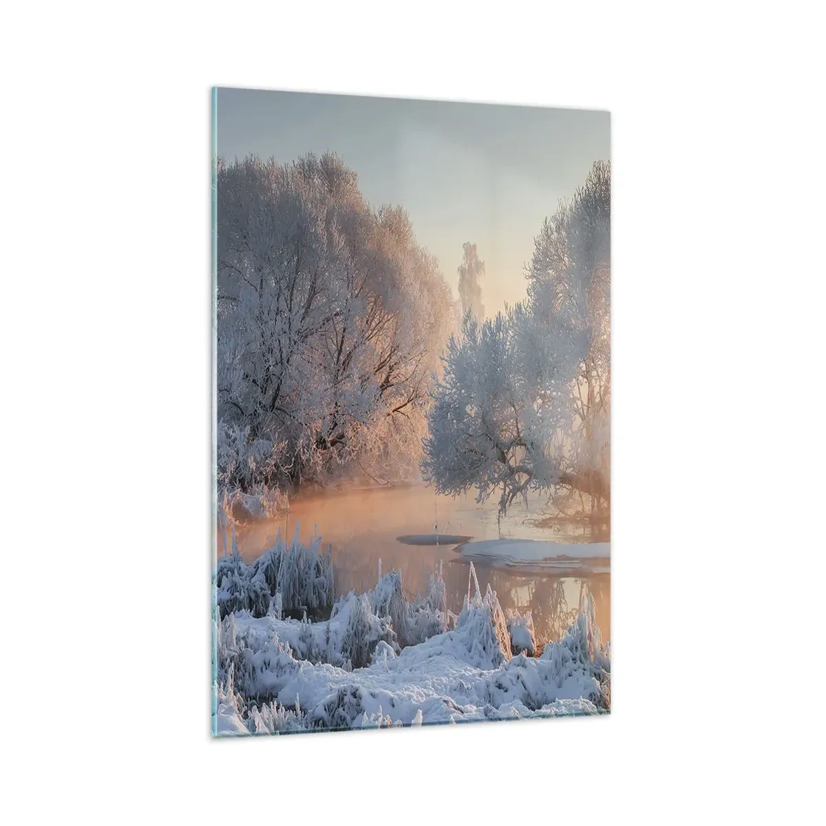 Impression sur verre - Image sur verre - Paysage d'hiver avec des arbres enneigés et un coucher de soleil - 80x120cm - Tout dans le soleil brille en cristal - Décoration murale moderne pour le salon et la chambre ARTTOR
