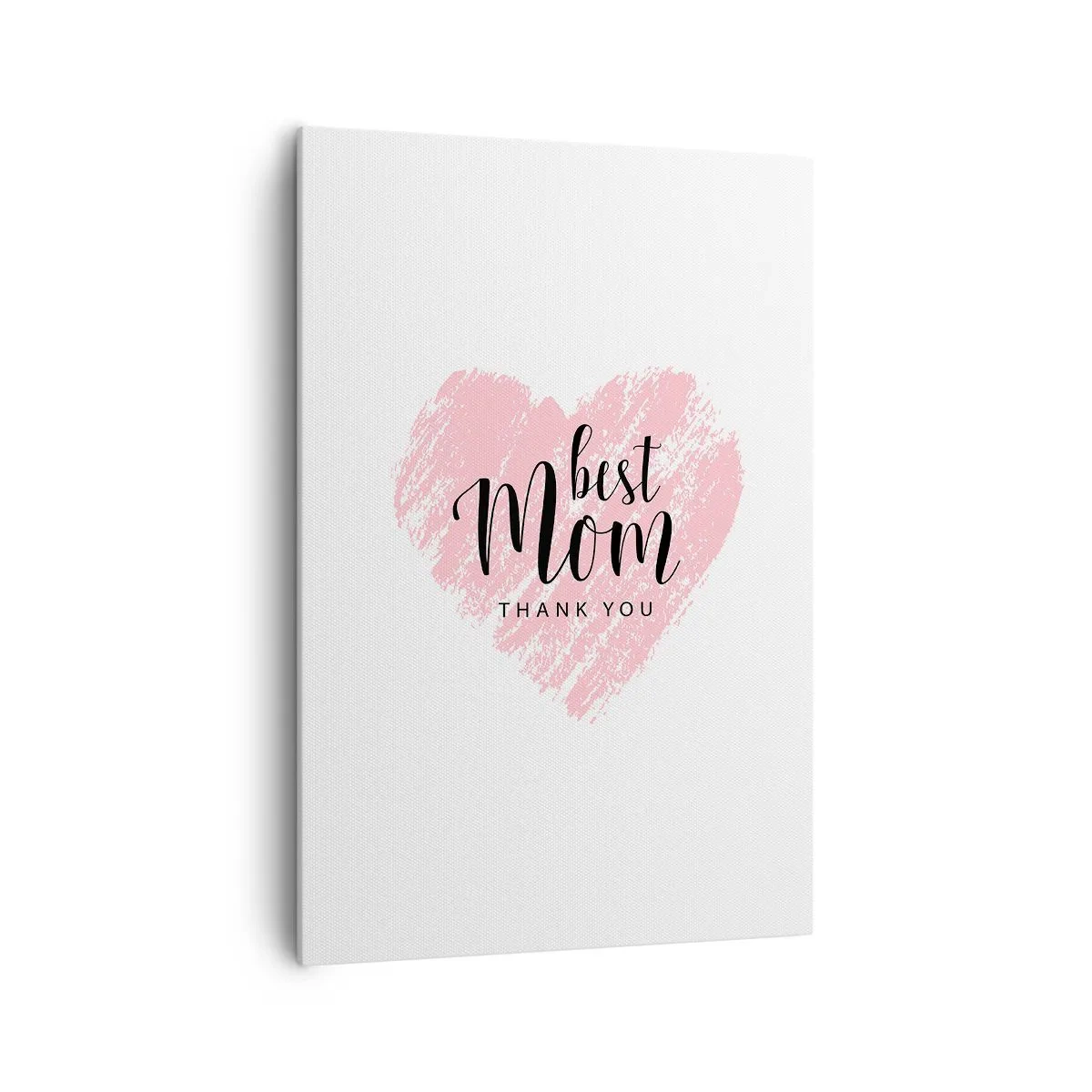 Impression sur toile - Image sur toile - Cœur rose avec les mots « Meilleure maman, merci » sur fond blanc - 70x100cm - Toujours au bon moment - Décoration murale moderne pour le salon et la chambre ARTTOR