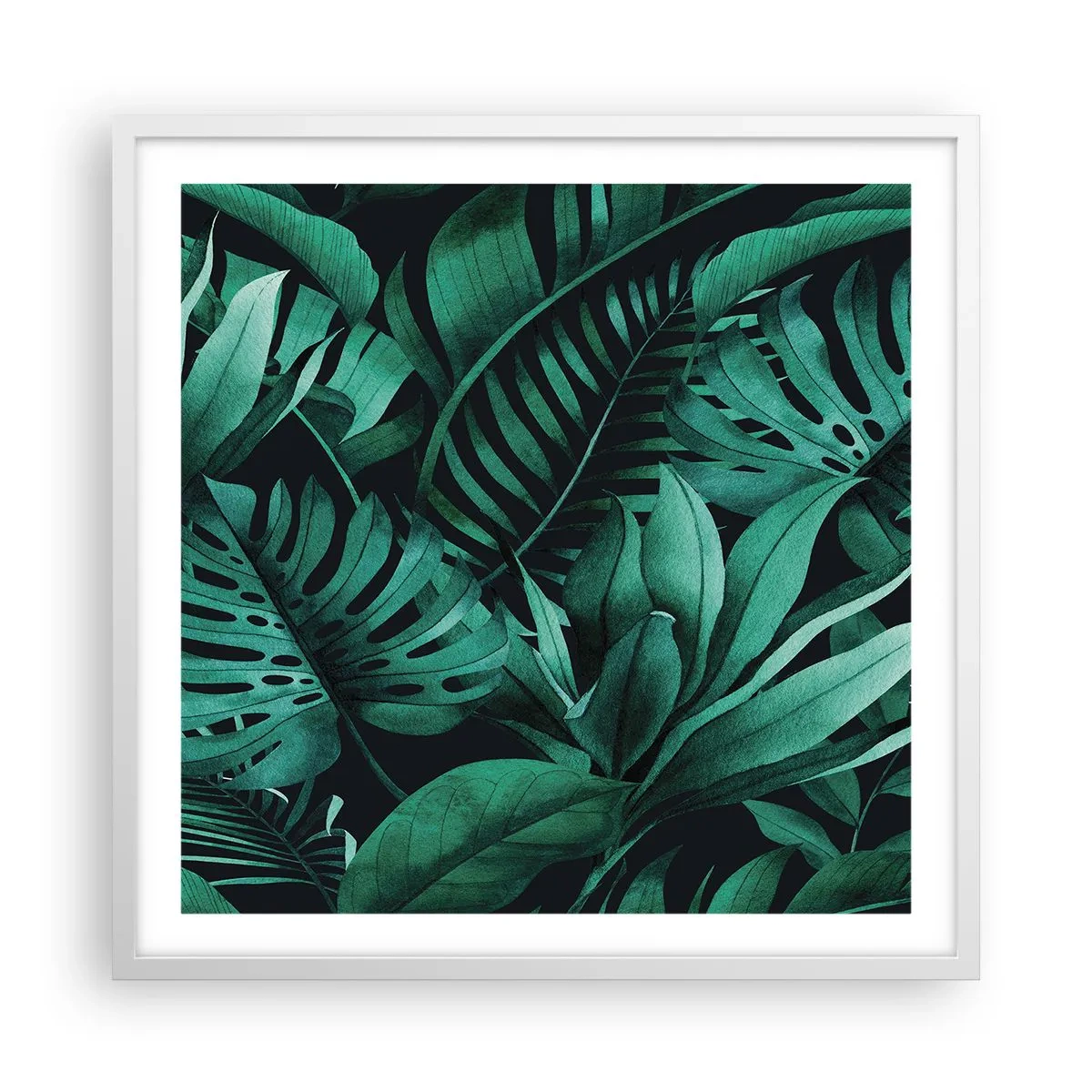 Affiche dans un cadre blanc - Poster - Profondeur du vert tropical - 60x60 cm