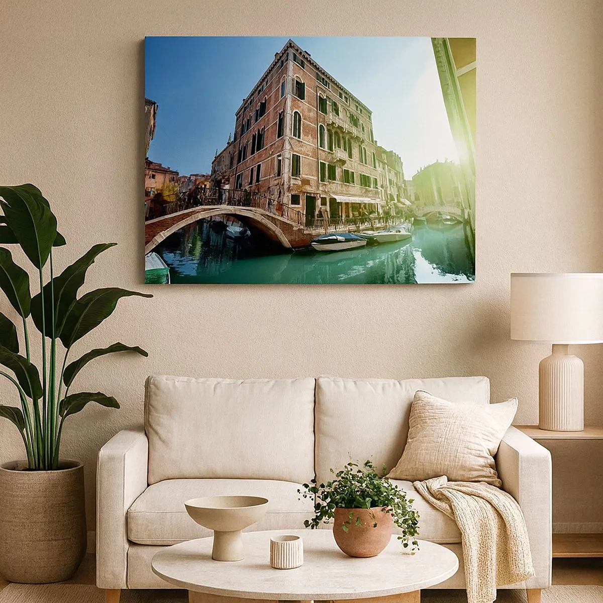 Impression sur toile - Image sur toile - Pont et canal de Venise avec une architecture historique - 70x50cm - Venise - Amore Moi - Décoration murale moderne pour le salon et la chambre ARTTOR