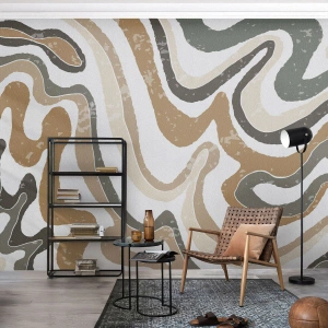 Papier Peint Photo Premium Sand - Lignes organiques dans les tons marron, beige et vert - 100x70cm - Méandres de couleurs de la terre - Décoration murale moderne pour le salon et la chambre ARTTOR