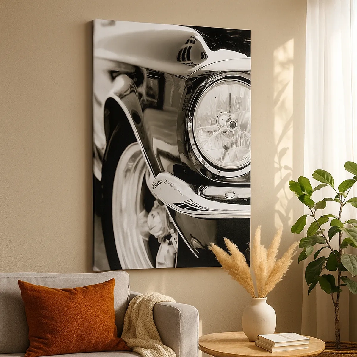 Impression sur toile - Image sur toile - Une voiture classique emblématique en noir et blanc élégant - 50x70cm - Brillance permanente - Décoration murale moderne pour le salon et la chambre ARTTOR
