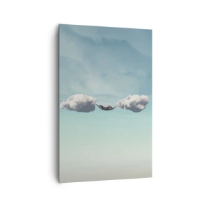 Impression sur toile - Image sur toile - Une personne se détendant dans un hamac suspendu dans les nuages - 80x120cm - Instant de bonheur - Décoration murale moderne pour le salon et la chambre ARTTOR